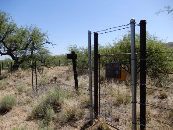 View of the entrance of the Huerfano Station exclosure