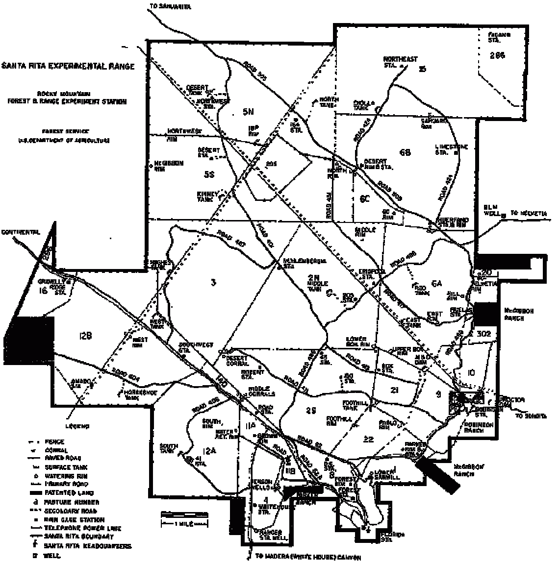 Historical Map of the Santa Rita Experimental Range from Medina 1996