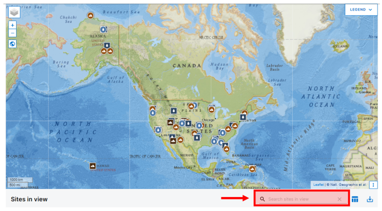 North America map with NEON field sites