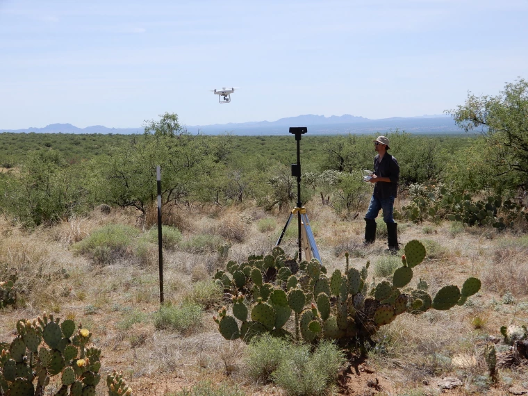 Jeffrey Gillan flying the DJI Phantom 4 RTK with portable base station to collect all drone imagery.